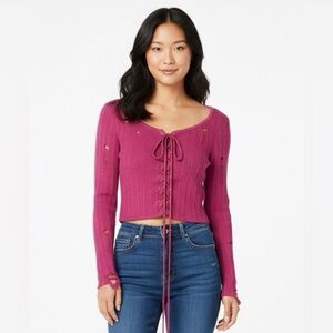 Rue21 Pink Lace-Up Crop Top